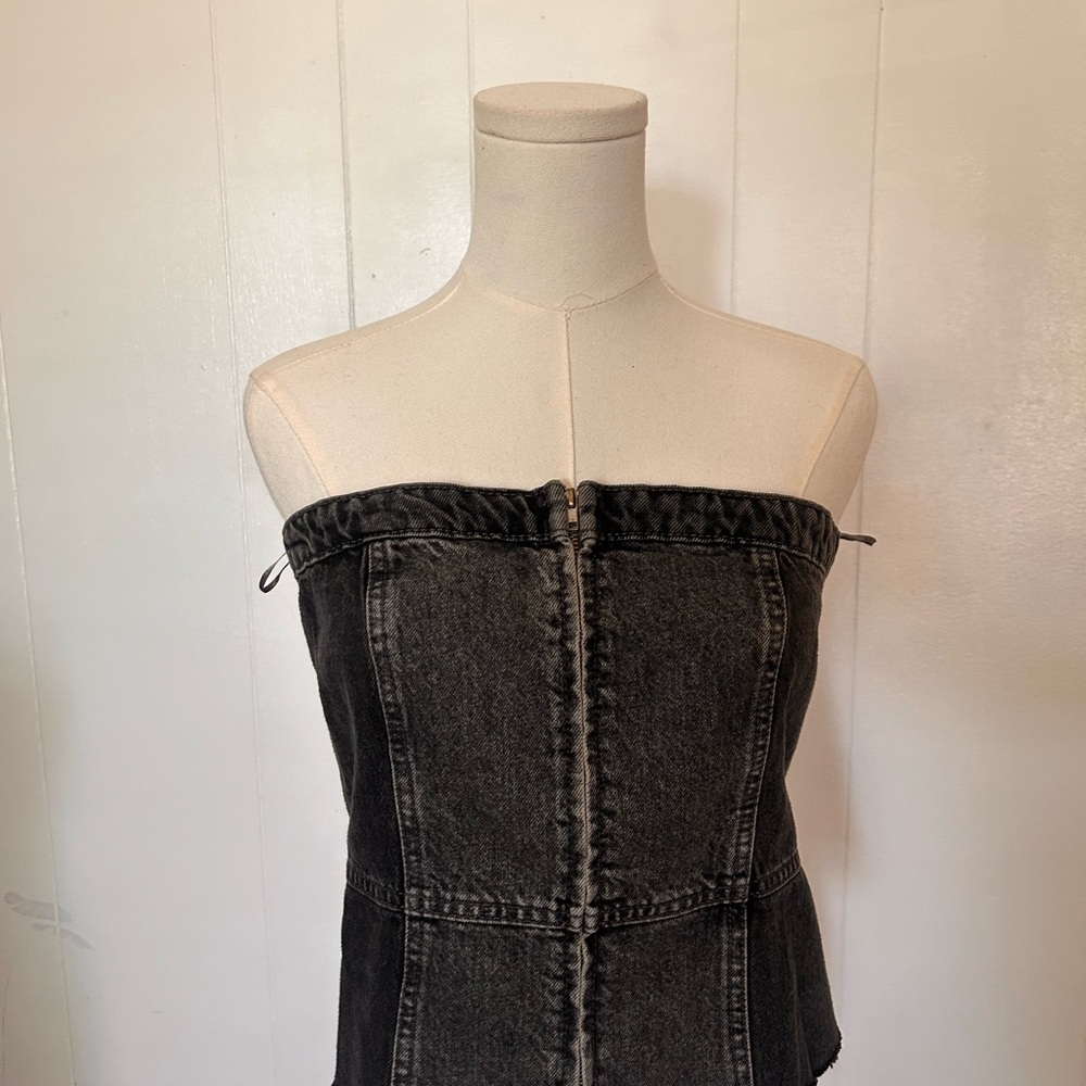 Y2K Inspired Zara Charcoal Grey Black denim strapless Corset top